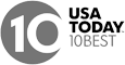 The image shows the USA Today 10Best logo, featuring a "10" inside a circle and the words "USA TODAY 10BEST" to the right of it.