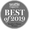 A circular gray badge reads "Seattle Magazine Best of 2019 Readers' Choice Winner."